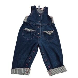 Petite Club Denim Overalls Girls Blue‎ 12M Sleeveless 100% Cotton Cuffed Leg